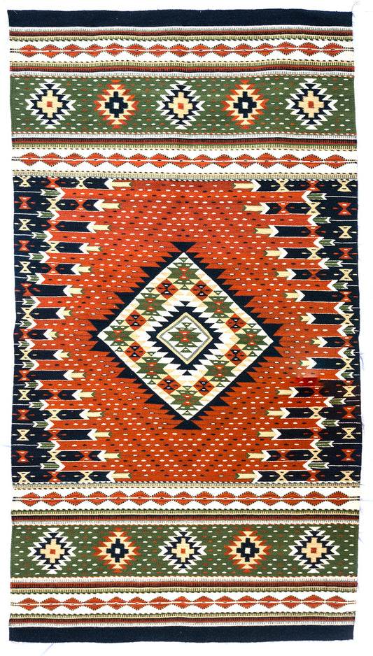 Handwoven Rug on Pedal Loom – Geometric Motifs